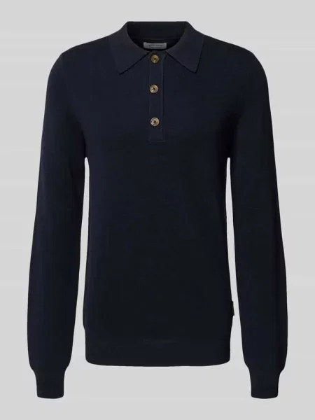Sweter z dzianiny z kołnierzykiem polo model ‘ABEL’ Casual Friday granatowy