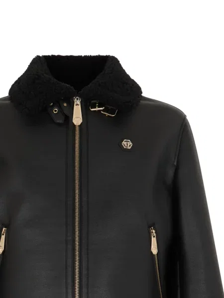 Geacă Philipp Plein din piele de oaie negru