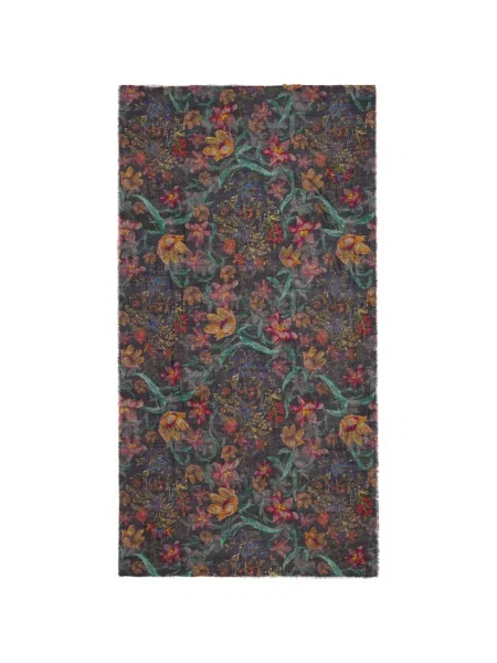 Fular Faliero Sarti cu franjuri cu model floral negru