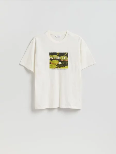 Reserved Tricou comfort fit cu imprimeu crem
