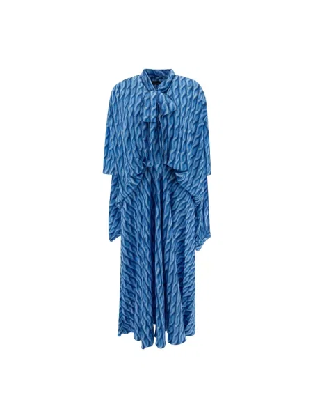 Lniana sukienka Balenciaga niebieska