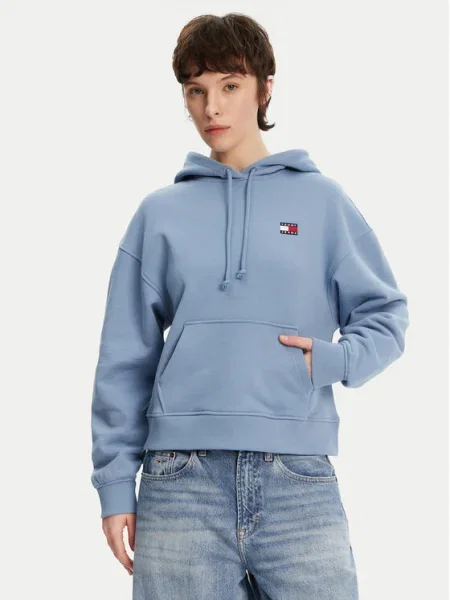Tommy Jeans Bluză Badge Boxy Fit albastru