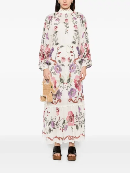 Rochie maxi Farm Rio cu model floral cu imagine de costum alb