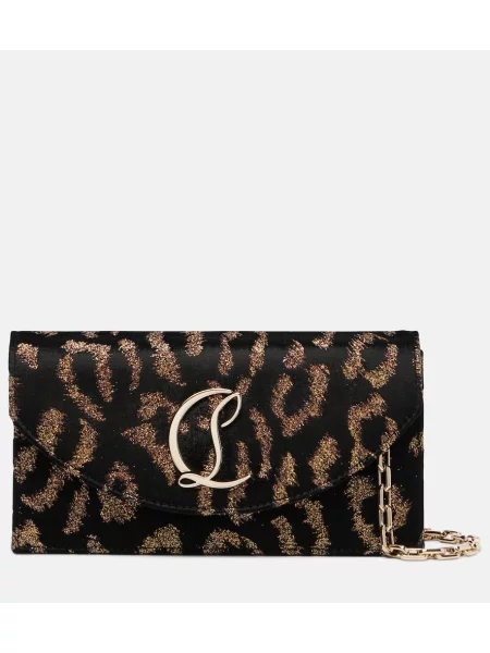 Pisemska torbica Christian Louboutin iz rebrastega žameta s potiskom z leopardjim vzorcem črna