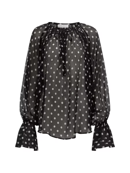 Bluză Nina Ricci de mătase cu buline negru
