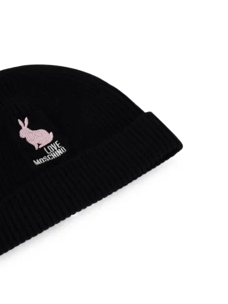 Căciulă Love Moschino cu broderie tricotate negru