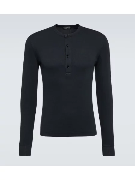 Cămașă Tom Ford tricotate cu guler henley negru