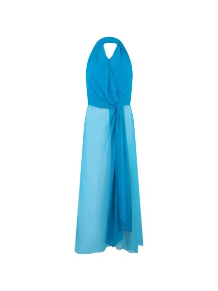 Rochie Alberta Ferretti de mătase cu gât halter albastru