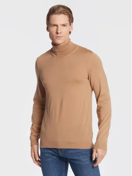 Sweter z golfem Hugo Boss wełniany beżowy