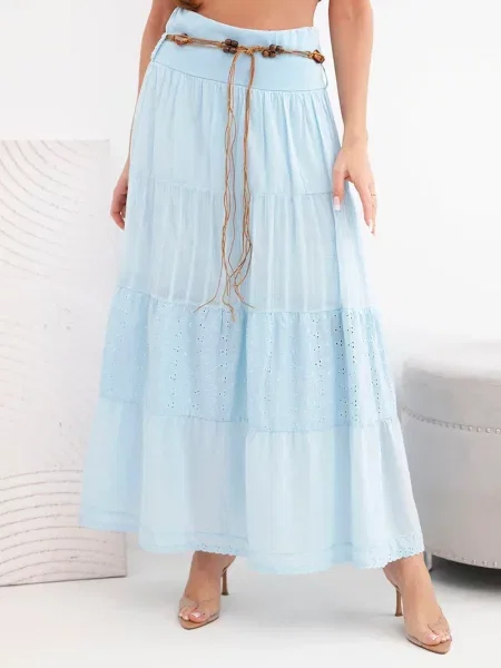 Fusta maxi Kesi Włoski cu broderie albastru