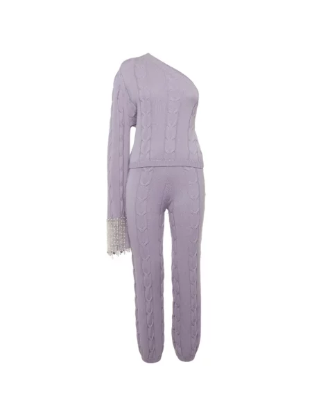 Pantaloni Izaak Azanei cu franjuri tricotate violet