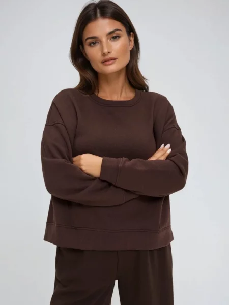 Суитшърт с оувърсайз принт Marisse кафяво