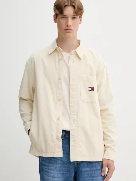 Košile Tommy Jeans regular s klasickým límcem béžová