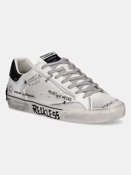 Sneakerși Crime London din piele zdrențuiți alb