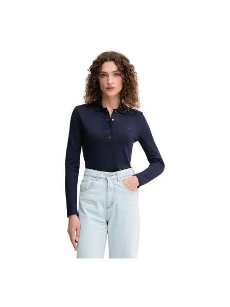 Top Lacoste ze stretchu elegancki niebieski