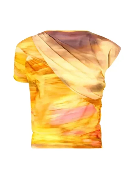 Wielobarwność lniana bluzka Pinko z okrągłym dekoltem żółta