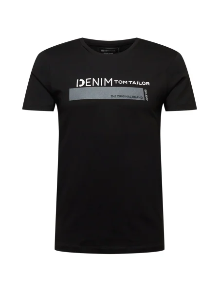 TOM TAILOR DENIM Tricou negru / alb / gri