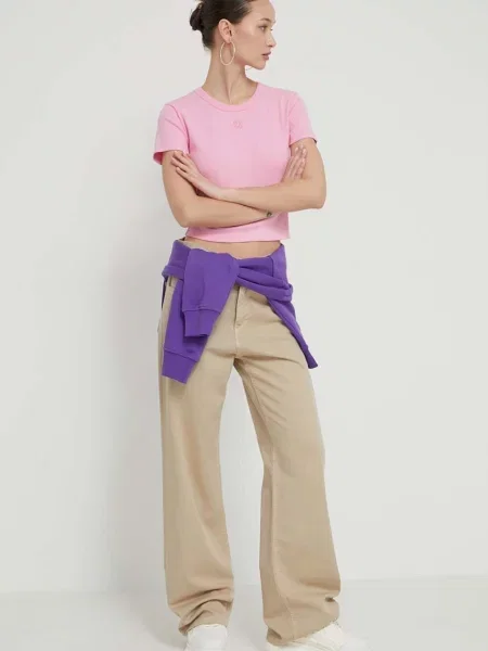 HUGO crop top z bombažem Delanor roza