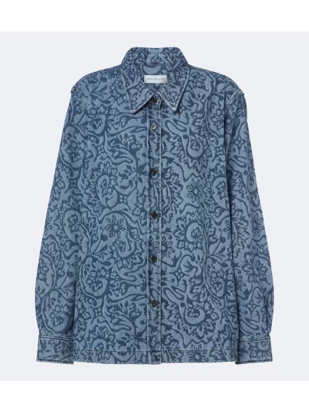 Top Dries Van Noten cu model floral albastru