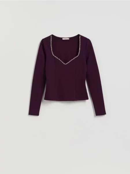 Reserved Блузка з блискучою аплікацією темно-фіолетовий фіолетова