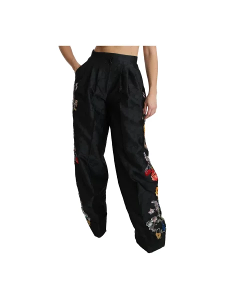 Haftowane spodnie Dolce And Gabbana czarne