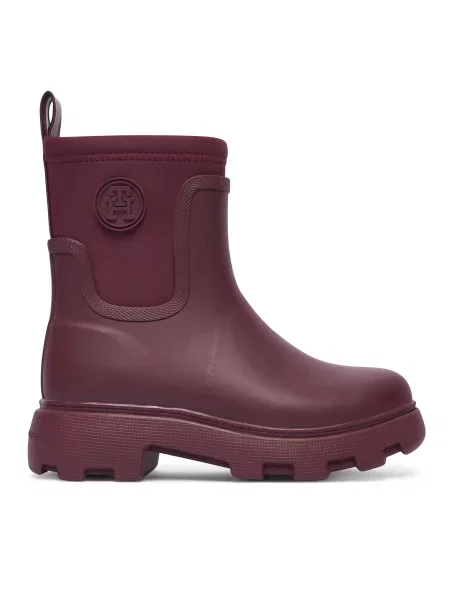 Tommy Hilfiger Gumijasti škornji Th Stamp Warm Ankle Rain Boot Bordo rdeča