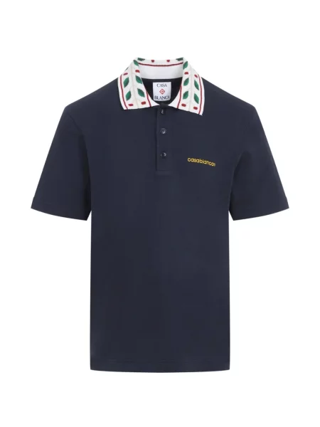 Gulerat tricou polo Casablanca cu broderie albastru