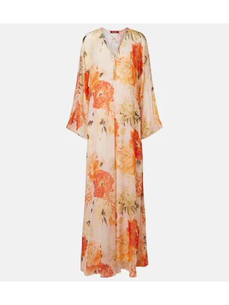 Rochie maxi Max Mara de mătase cu model floral de costum roz