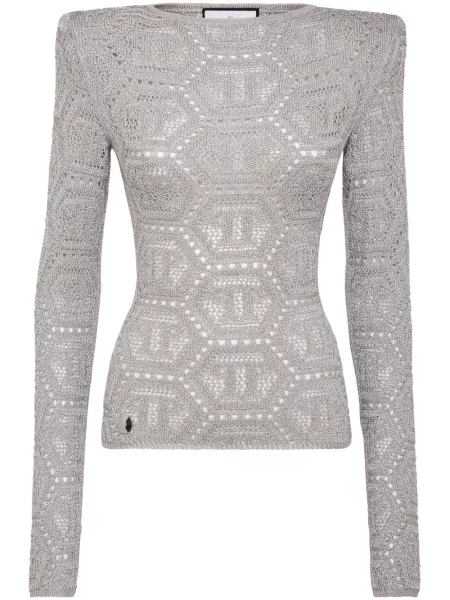 Top Philipp Plein cu broderie tricotate gri