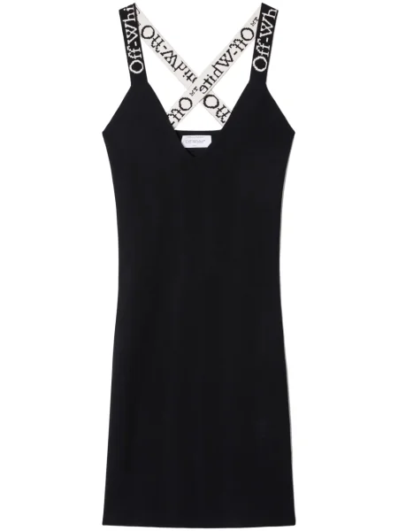 Rochie mini Off-white din jacard cu autograf alb