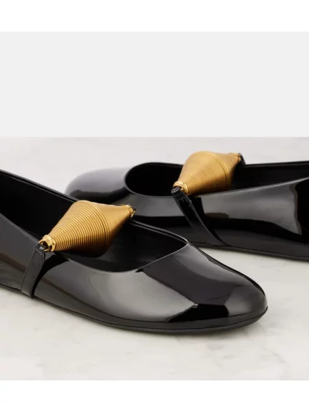 Balerini Alaïa din piele de lac negru