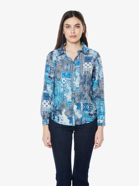 KOROSHI Bluză albastru / albastru deschis / gri / murdar alb