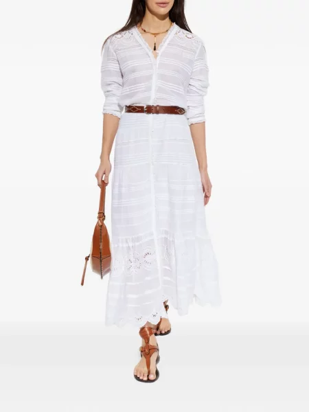 Rochie maxi Marant Etoile cu decolteu în V cu mâneci lungi lungă alb