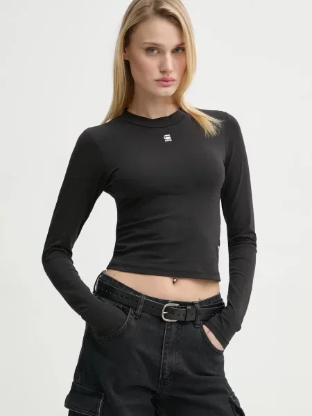 Tričko s dlouhým rukávem G-Star Raw s pologolfem černá