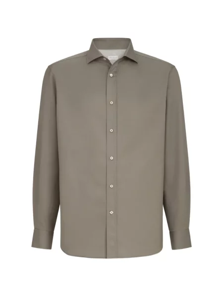 Cămașă Brunello Cucinelli din țesătură twill cu guler italian gri