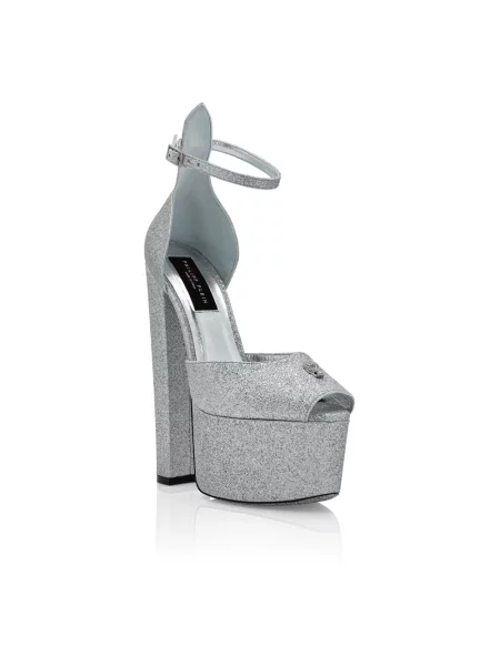 Czółenka Philipp Plein skórzana na platformie szara