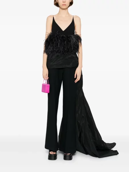 Tafta spodnie Isabel Sanchis z wysoką talią drapowane czarne