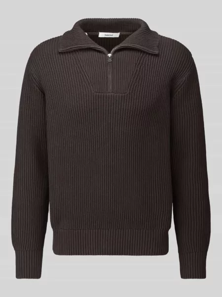 Sweter o kroju regular fit z czystej bawełny z kołnierzem zapinanym Selected