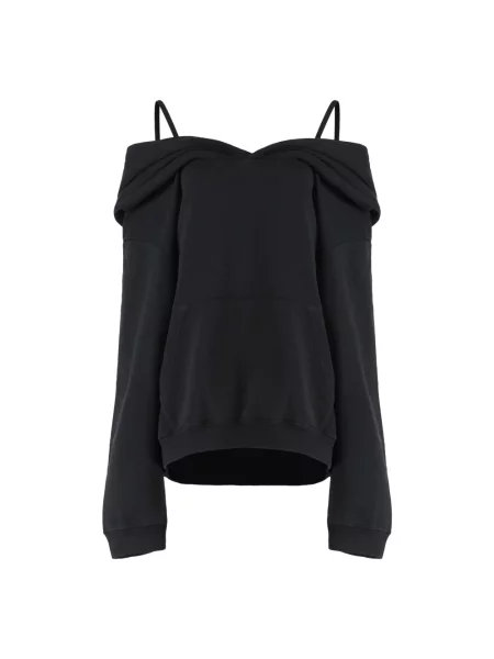 Bluza z kapturem Mm6 Maison Margiela z odkrytymi ramionami czarna