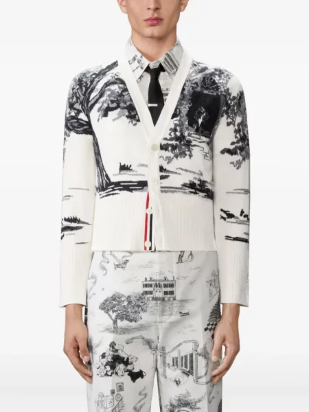 Cardigan Thom Browne din cașmir alb