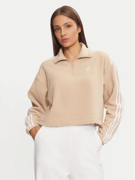 Флийс половин цип полар Adidas с апликация бежово