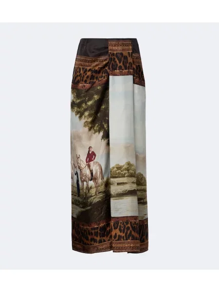 Fustă midi Ralph Lauren Collection de mătase cu imagine