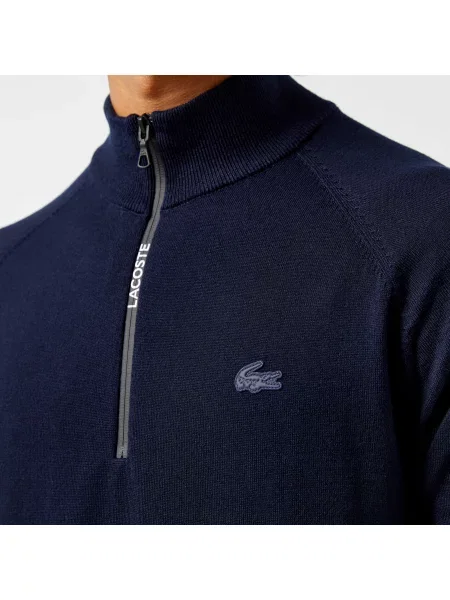 Lacoste Sweter Dzianinowy Regular Fit Z Półzamkiem W Kolorze Granatowym granatowy