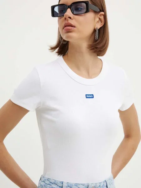 HUGO Blue t-shirt γυναικείο με ελαστάν Easy Tee_B λευκό