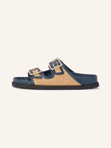 Birkenstock Klapki Arizona Framed Raffia blau granatowe