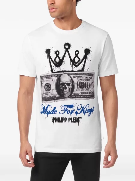 Tricou Philipp Plein din jerseu alb