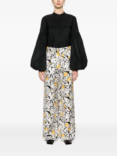 Gėlėtos plačiakojis kelnės Lanvin balta