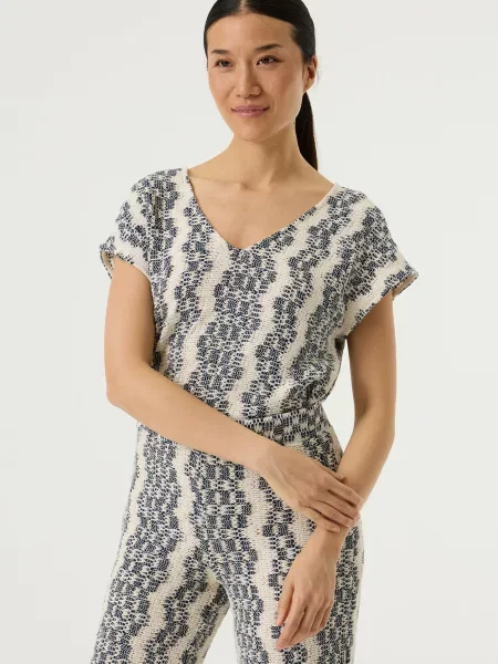 GARCIA Tricou ecru / închis albastru