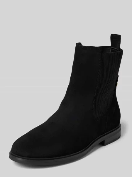 Tommy Hilfiger sztyblety zamszowe FLAG SUEDE CHELSEA BOOT na płaskim czarny