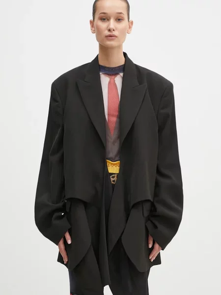 Vuneni sako Martine Rose Oversized Knotted Tailored Jacket oversize bez uzorka crna